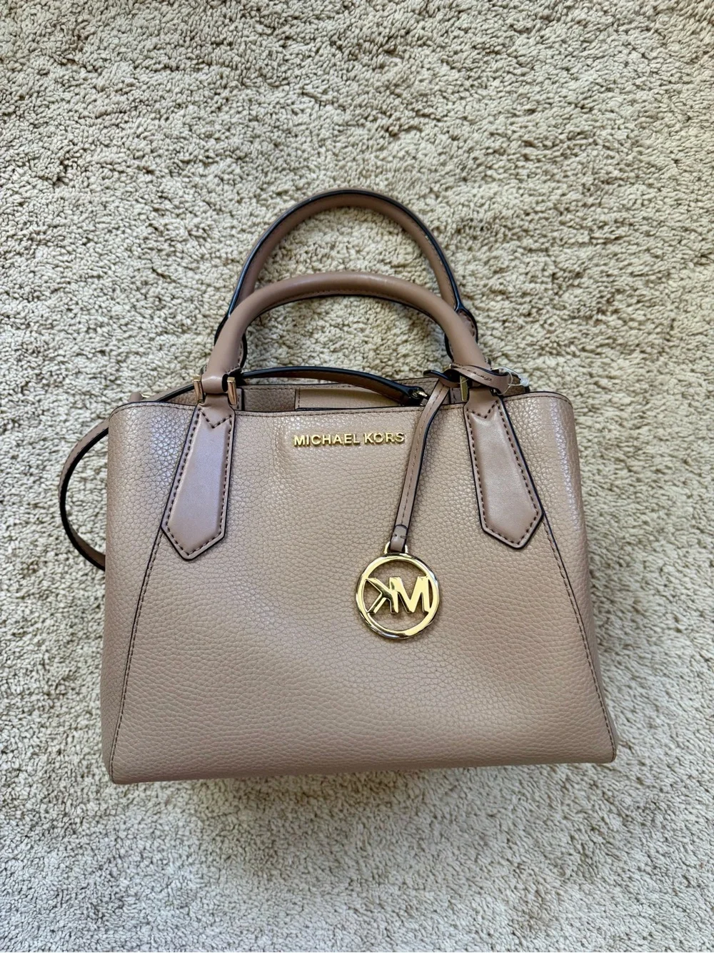 Michael Kors Pebbled Leather Satchel in Taupe